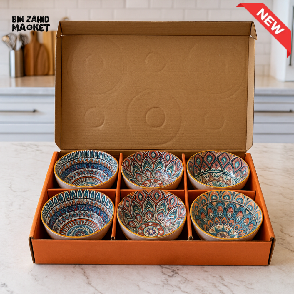 PREMIUM CERAMIC SERVING BOWLS – 6 PIECES BOHEMIAN DESIGN