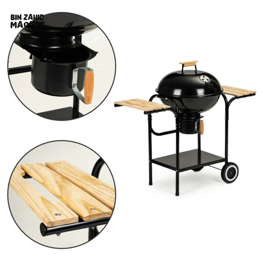 PREMIUM CHARCOAL KETTLE BBQ GRILL WITH SIDE TABLES