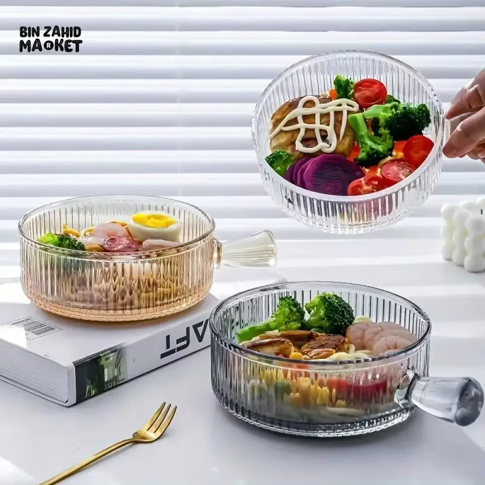 PREMIUM CLEAR GLASS BOWL WITH HANDLE – 6 INCH TABLEWARE SERVING BOWL