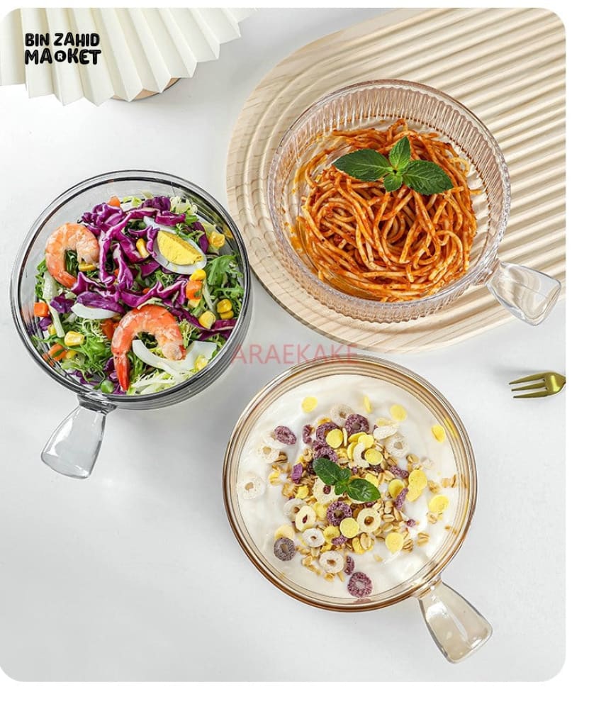 PREMIUM CLEAR GLASS BOWL WITH HANDLE – 6 INCH TABLEWARE SERVING BOWL