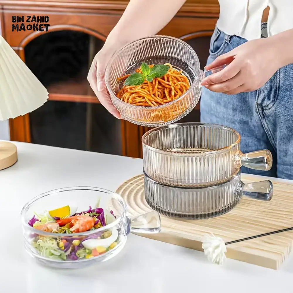 PREMIUM CLEAR GLASS BOWL WITH HANDLE – 6 INCH TABLEWARE SERVING BOWL