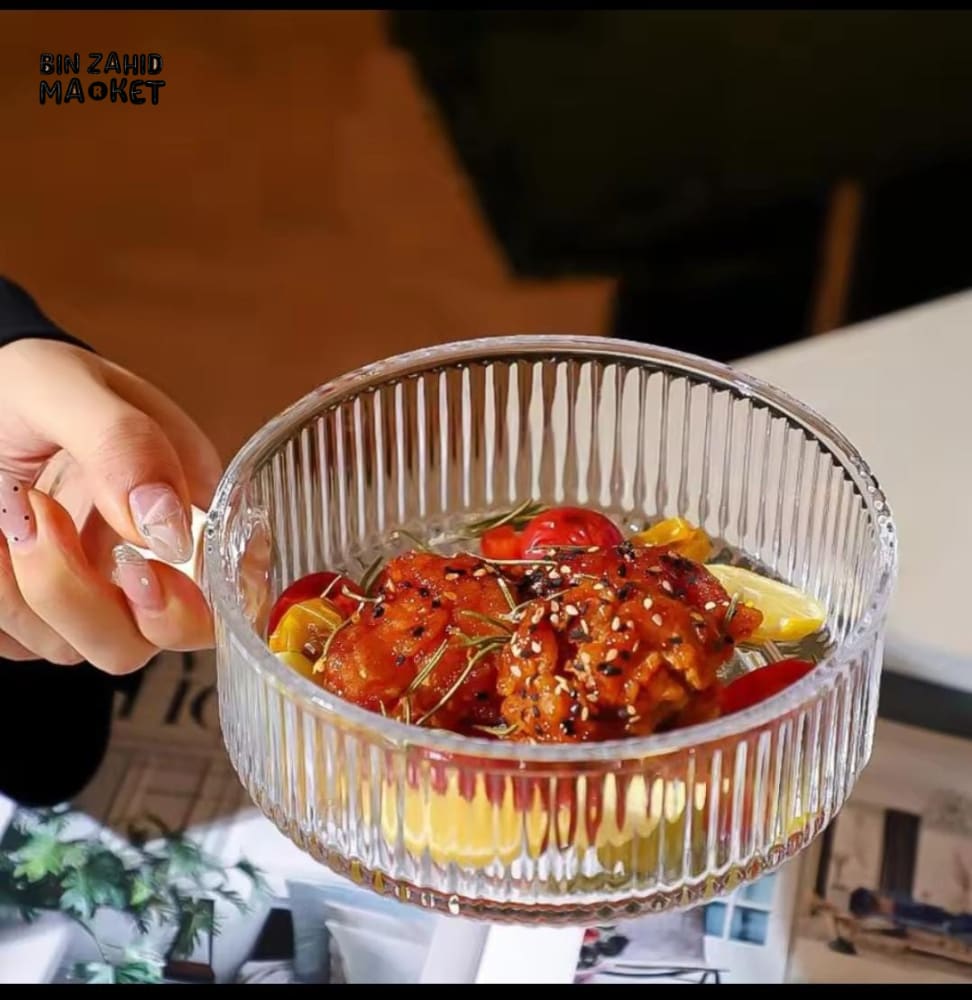 PREMIUM CLEAR GLASS BOWL WITH HANDLE – 6 INCH TABLEWARE SERVING BOWL