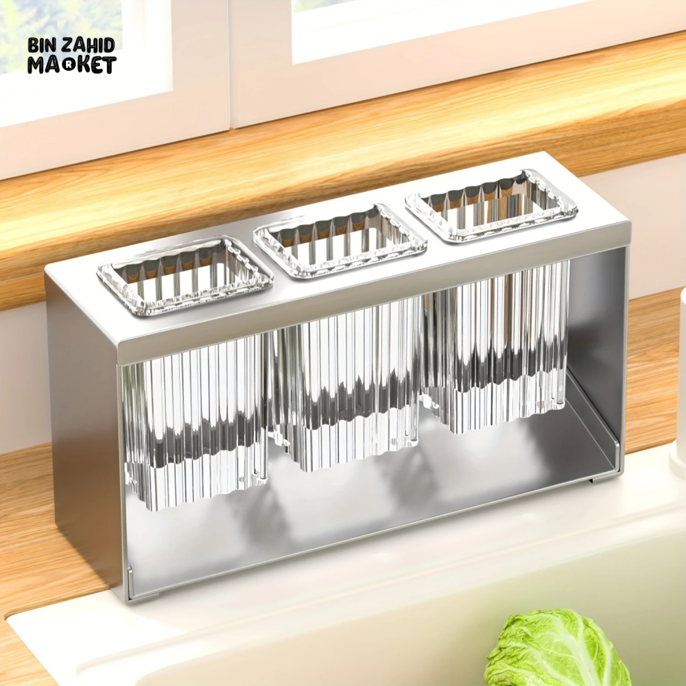 PREMIUM COUNTERTOP CUTLERY DRYING HOLDER TABLEWARE DRAINER BOX WITH SEPARATE COMPARTMENTS FOR FORKS & CHOPSTICKS BLACK TABLETOP STORAGE ORGANIZER