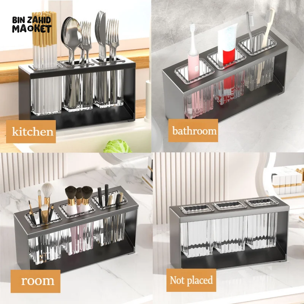 PREMIUM COUNTERTOP CUTLERY DRYING HOLDER TABLEWARE DRAINER BOX WITH SEPARATE COMPARTMENTS FOR FORKS & CHOPSTICKS BLACK TABLETOP STORAGE ORGANIZER