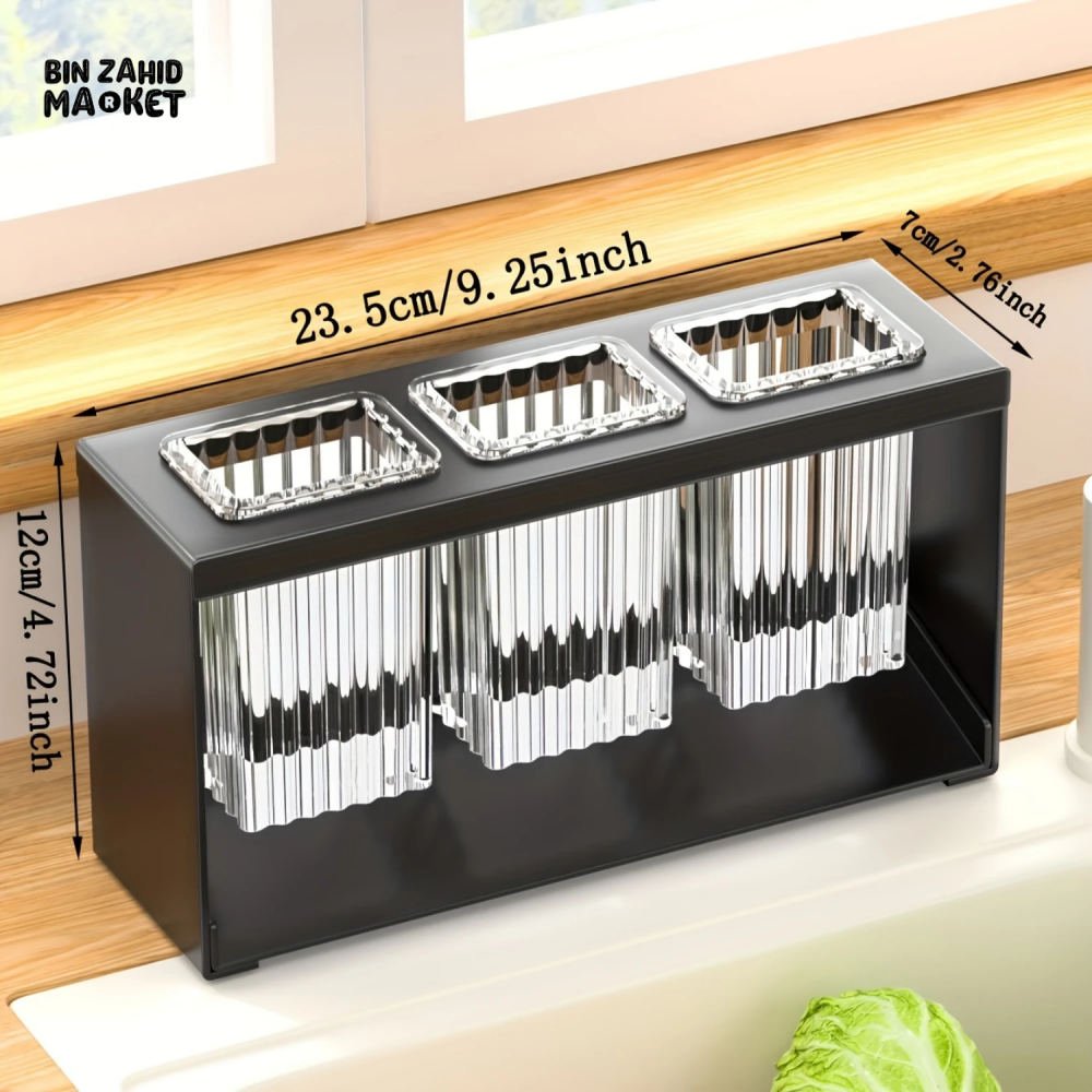 PREMIUM COUNTERTOP CUTLERY DRYING HOLDER TABLEWARE DRAINER BOX WITH SEPARATE COMPARTMENTS FOR FORKS & CHOPSTICKS BLACK TABLETOP STORAGE ORGANIZER