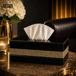 PREMIUM CRYSTAL DIAMOND MIRROR GLASS TISSUE BOX HOLDER - BLACK