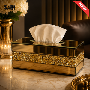 PREMIUM CRYSTAL DIAMOND MIRROR GLASS TISSUE BOX HOLDER - GOLDEN