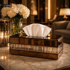 PREMIUM CRYSTAL DIAMOND MIRROR GLASS TISSUE BOX HOLDER - SMOKED AMBER GOLD
