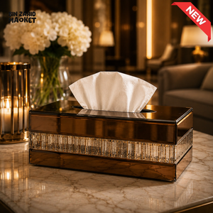 PREMIUM CRYSTAL DIAMOND MIRROR GLASS TISSUE BOX HOLDER - SMOKED AMBER GOLD