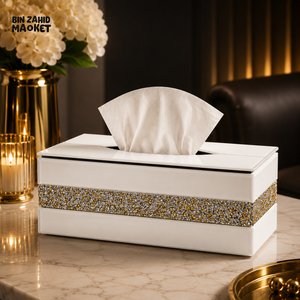 PREMIUM CRYSTAL DIAMOND MIRROR GLASS TISSUE BOX HOLDER - WHITE