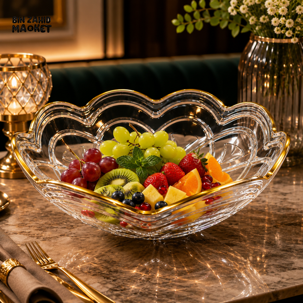 PREMIUM CRYSTAL FRUIT SERVING BOWL WITH GOLDEN RIM