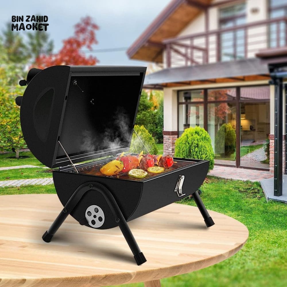 PREMIUM CYLINDER CHARCOAL BBQ SMOKER GRILL WITH WOODEN HANDLE