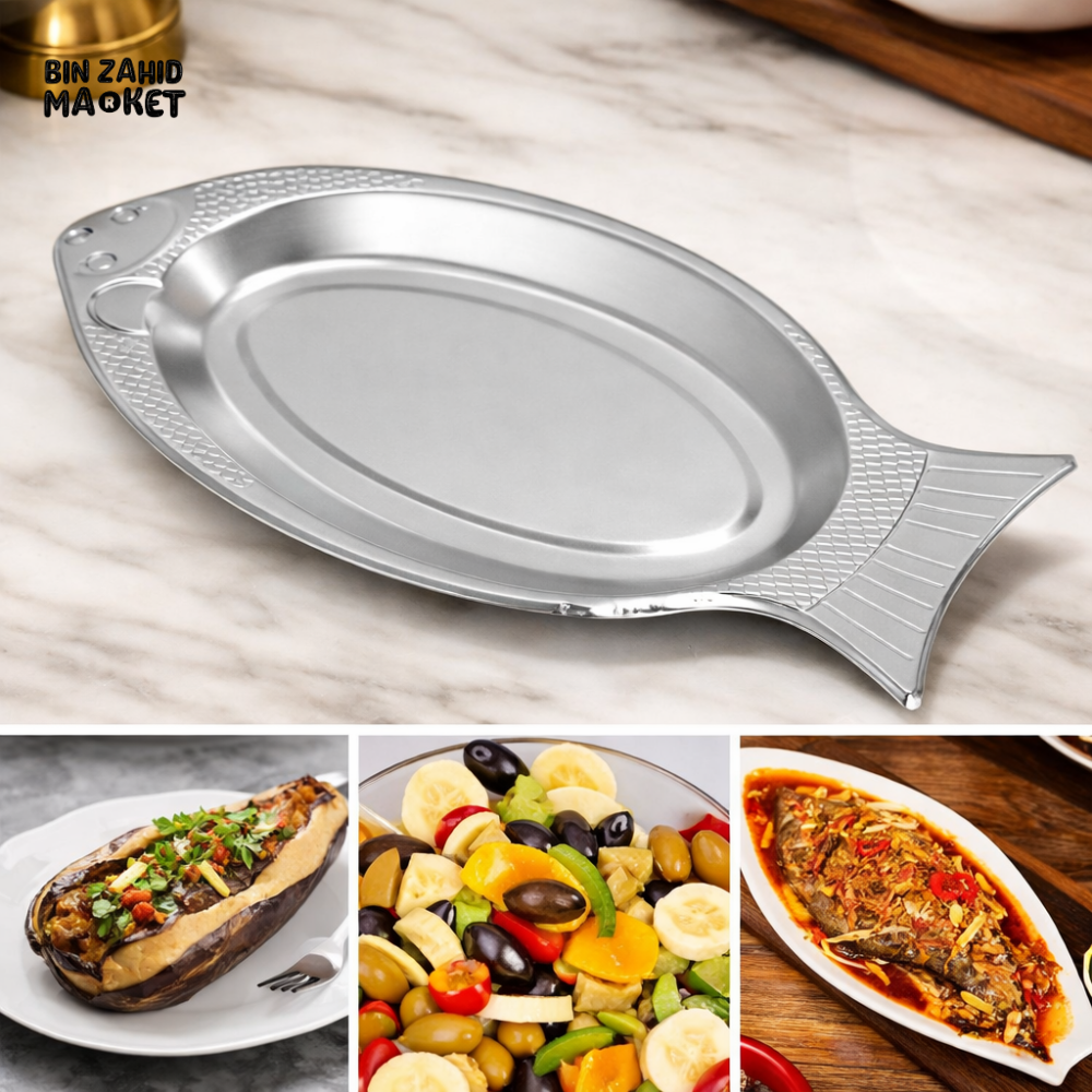 PREMIUM FISH-SHAPED STAINLESS STEEL PLATE – ELEGANT KITCHEN SERVING DISH