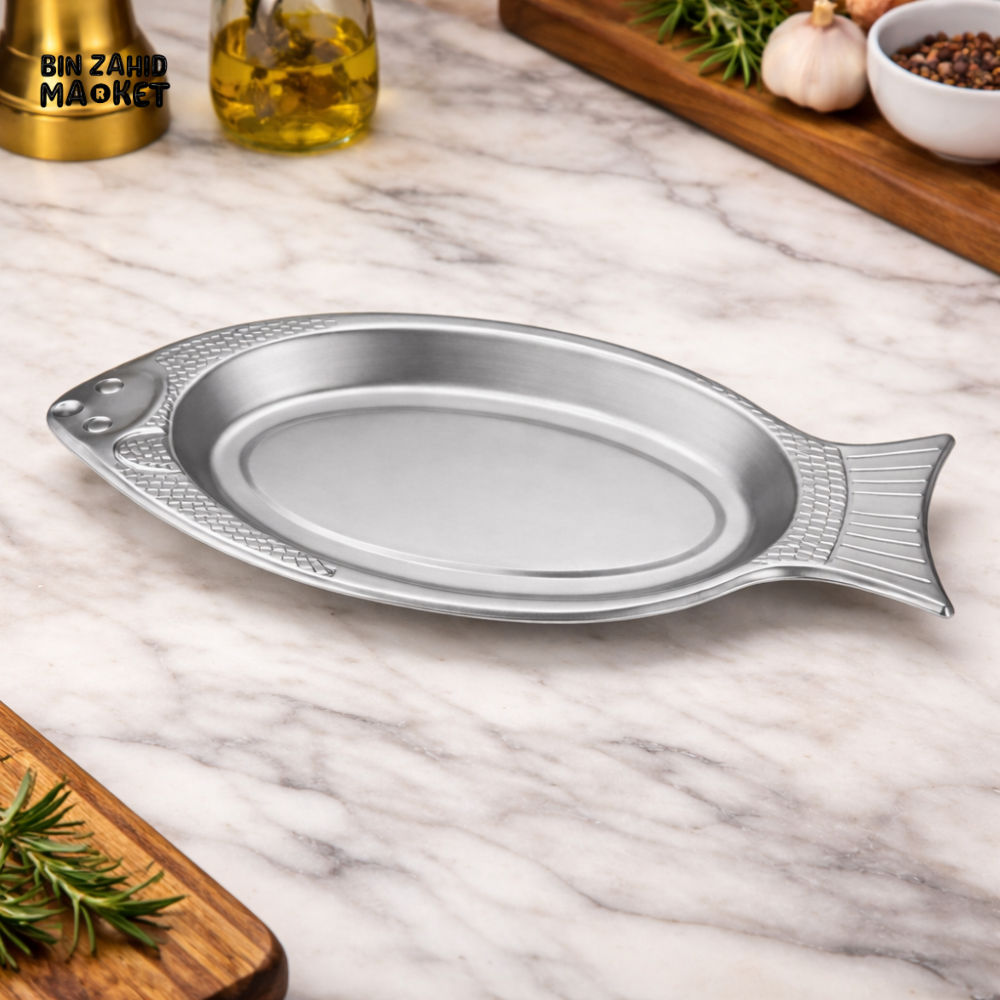 PREMIUM FISH-SHAPED STAINLESS STEEL PLATE – ELEGANT KITCHEN SERVING DISH