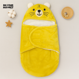 PREMIUM FLEECE BABY SWADDLE – HOODED WRAP FOR SLEEP & TRAVEL TO 6 MONTHS - LION