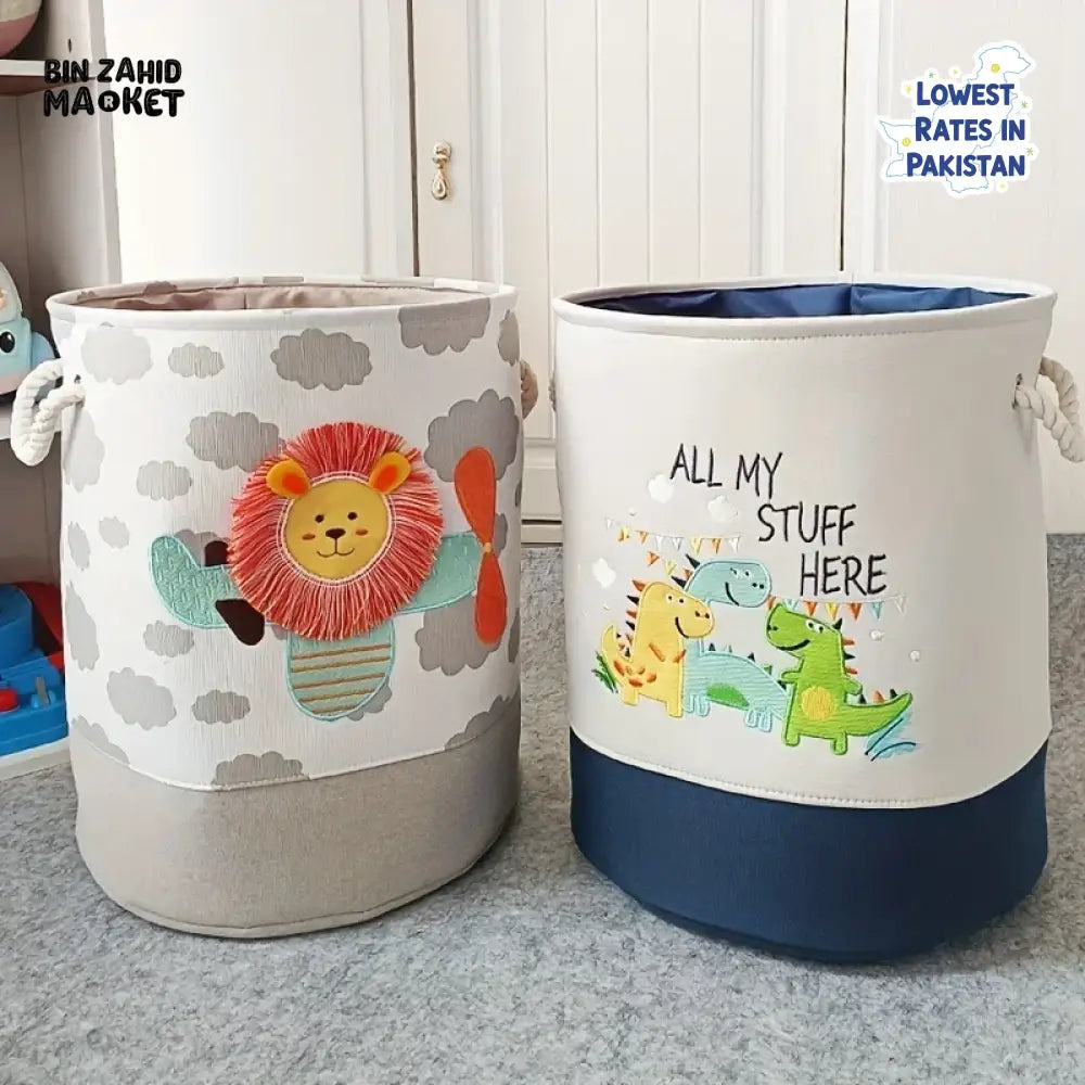 PREMIUM FOLDABLE LAUNDRY & TOY STORAGE BASKET – CUTE CARTOON ANIMAL MULTIPURPOSE ORGANIZER BIN - DINO