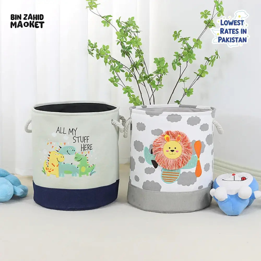 PREMIUM FOLDABLE LAUNDRY & TOY STORAGE BASKET – CUTE CARTOON ANIMAL MULTIPURPOSE ORGANIZER BIN - DINO