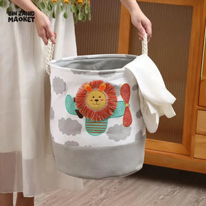 PREMIUM FOLDABLE LAUNDRY & TOY STORAGE BASKET – CUTE CARTOON ANIMAL MULTIPURPOSE ORGANIZER BIN - LION