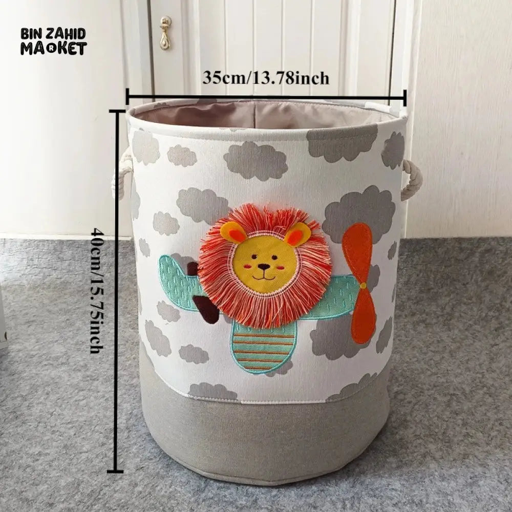 PREMIUM FOLDABLE LAUNDRY & TOY STORAGE BASKET – CUTE CARTOON ANIMAL MULTIPURPOSE ORGANIZER BIN - LION