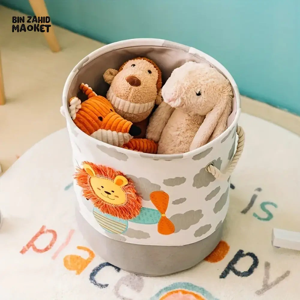 PREMIUM FOLDABLE LAUNDRY & TOY STORAGE BASKET – CUTE CARTOON ANIMAL MULTIPURPOSE ORGANIZER BIN - LION