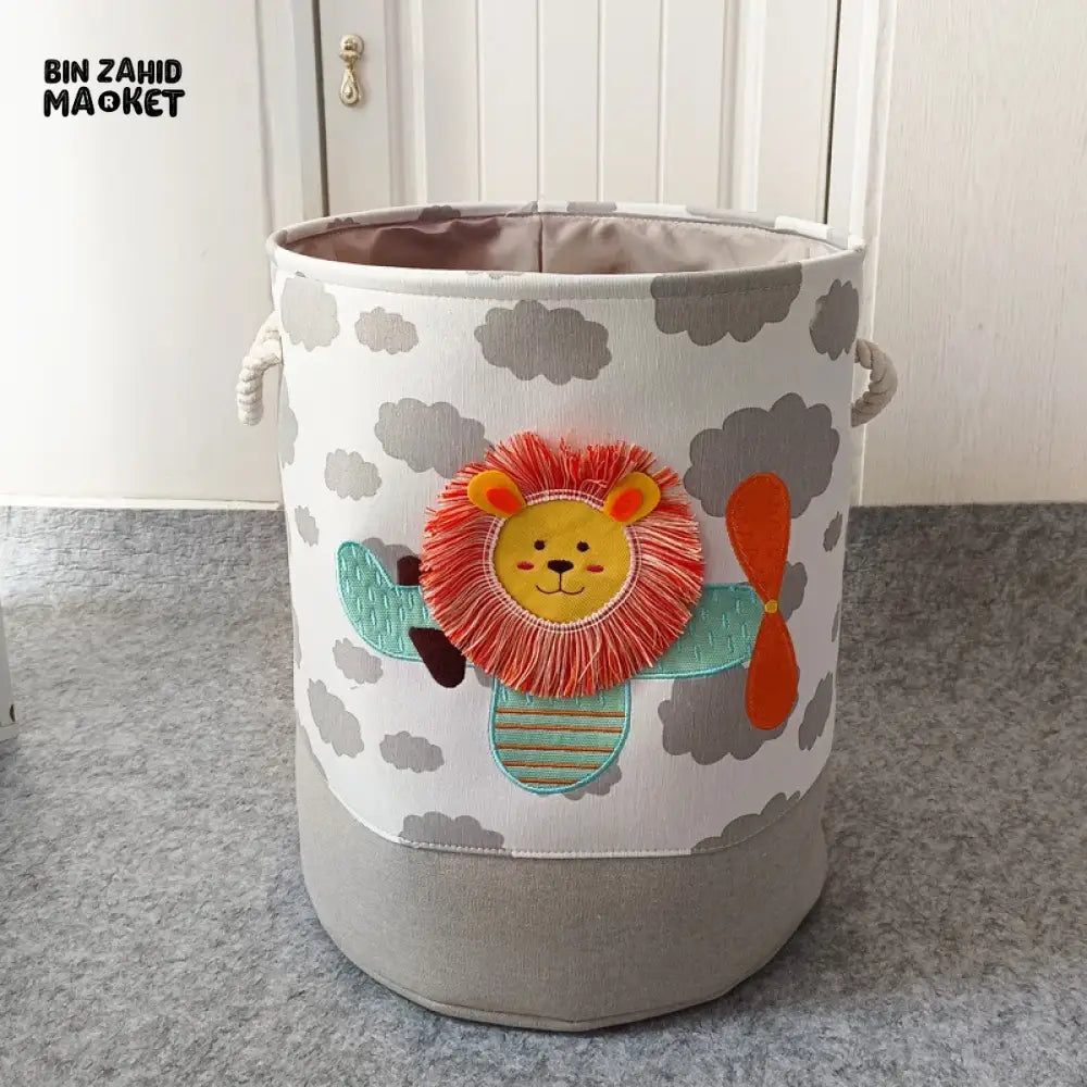 PREMIUM FOLDABLE LAUNDRY & TOY STORAGE BASKET – CUTE CARTOON ANIMAL MULTIPURPOSE ORGANIZER BIN - LION