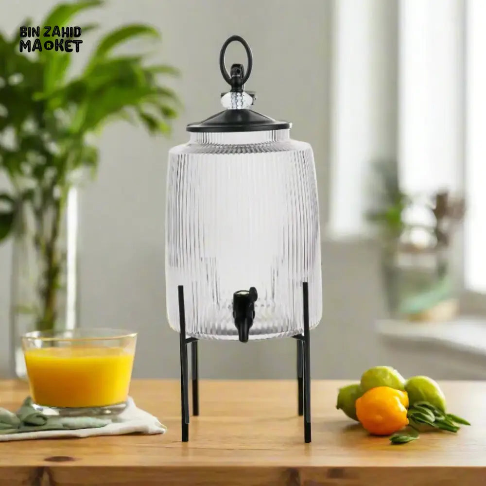 PREMIUM GLASS JUICE DISPENSER WITH BLACK BASE ELEGANT DRINK SERVER FOR HOME & PARTIES