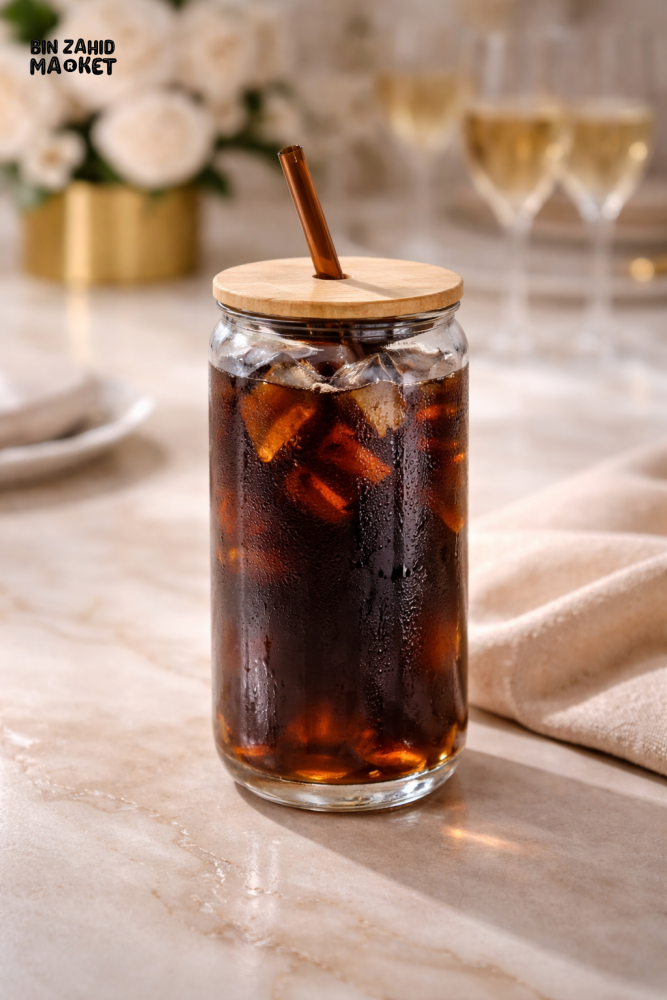 PREMIUM GLASS TUMBLER WITH BAMBOO LID & STRAW – LUXURY ICED COFFEE DRINKING GLASS FOR MODERN KITCHEN