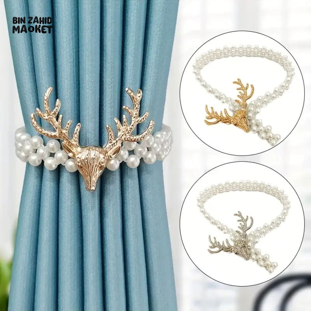 PREMIUM GOLD DEER PEARL CURTAIN TIEBACK SET 1 PAIR