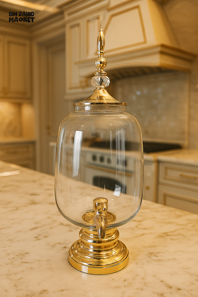 PREMIUM GOLD GLASS BEVERAGE DISPENSER | LUXURY JUICE SERVER FOR KITCHEN, PARTIES & EVENTS