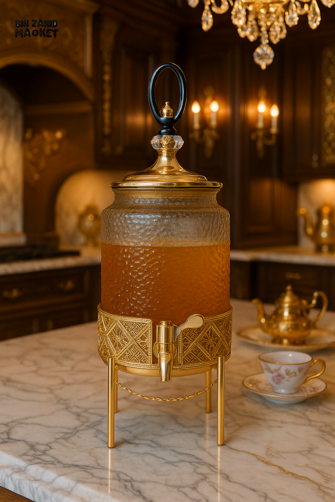 PREMIUM GOLD GLASS DISPENSER WITH STAND | LUXURY KITCHEN SERVER