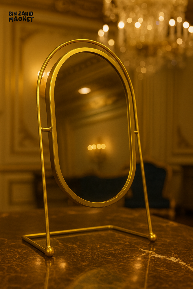 PREMIUM GOLD OVAL DESK MIRROR – DECORATIVE VANITY MIRROR FOR BEDROOM & BATH