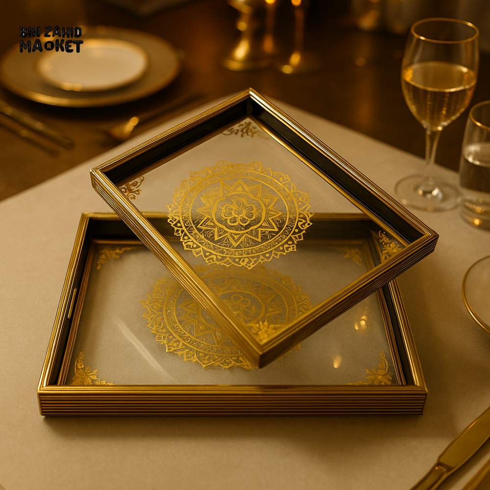 Premium Golden Mandala Decor Trays – Rectangular 2-PIECE