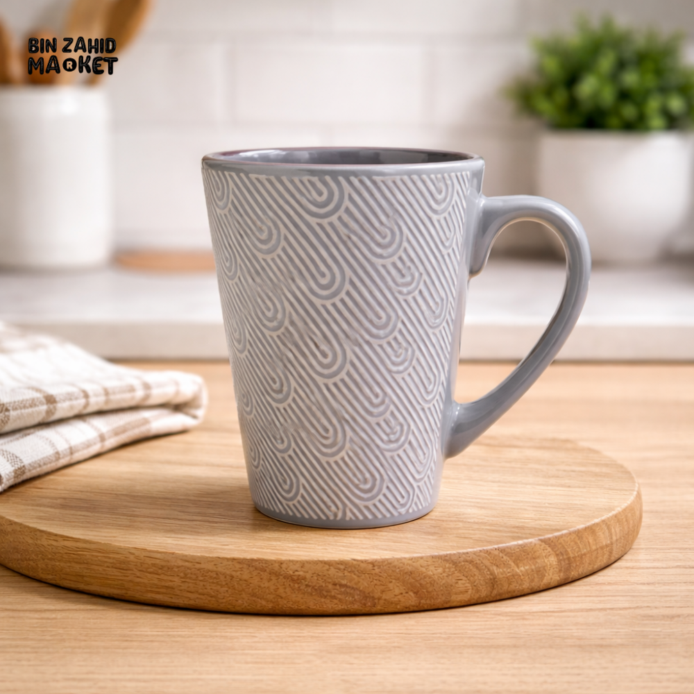 PREMIUM GREY TEXTURED CERAMIC COFFEE MUG 4 PIECES
