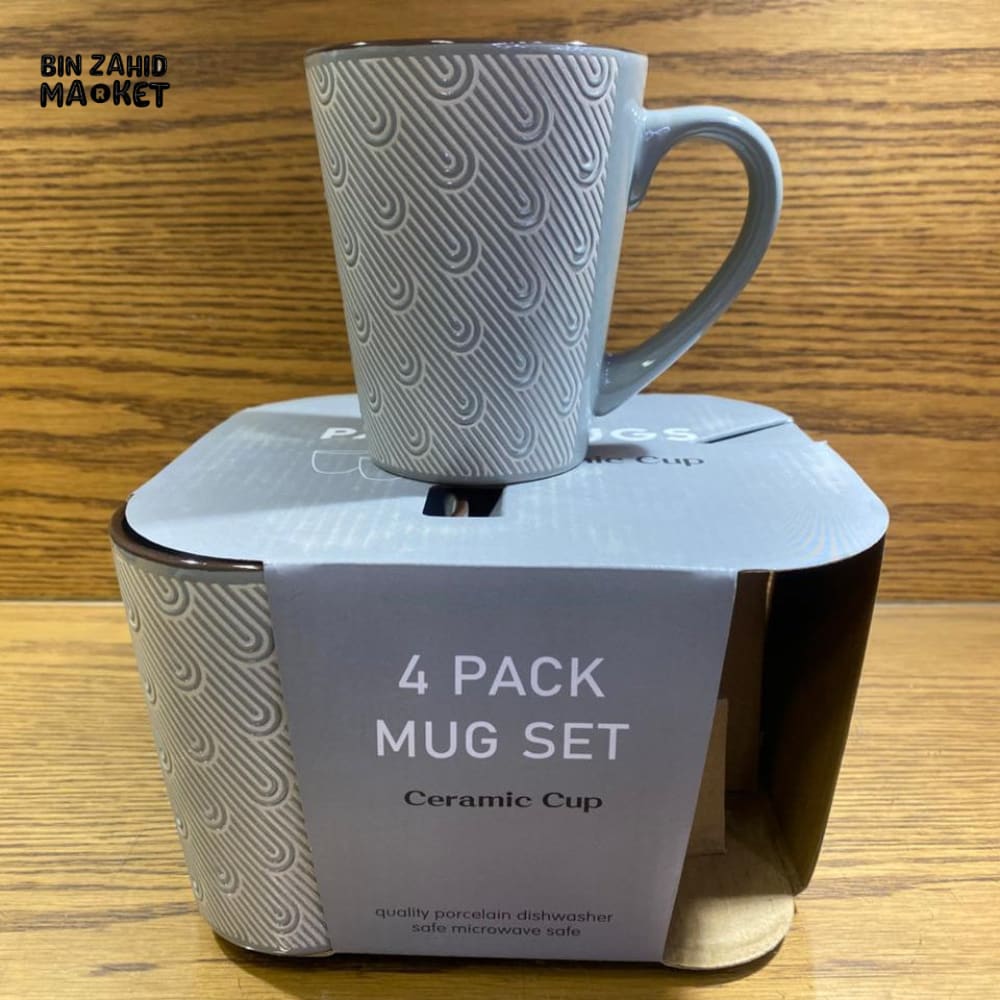 PREMIUM GREY TEXTURED CERAMIC COFFEE MUG 4 PIECES