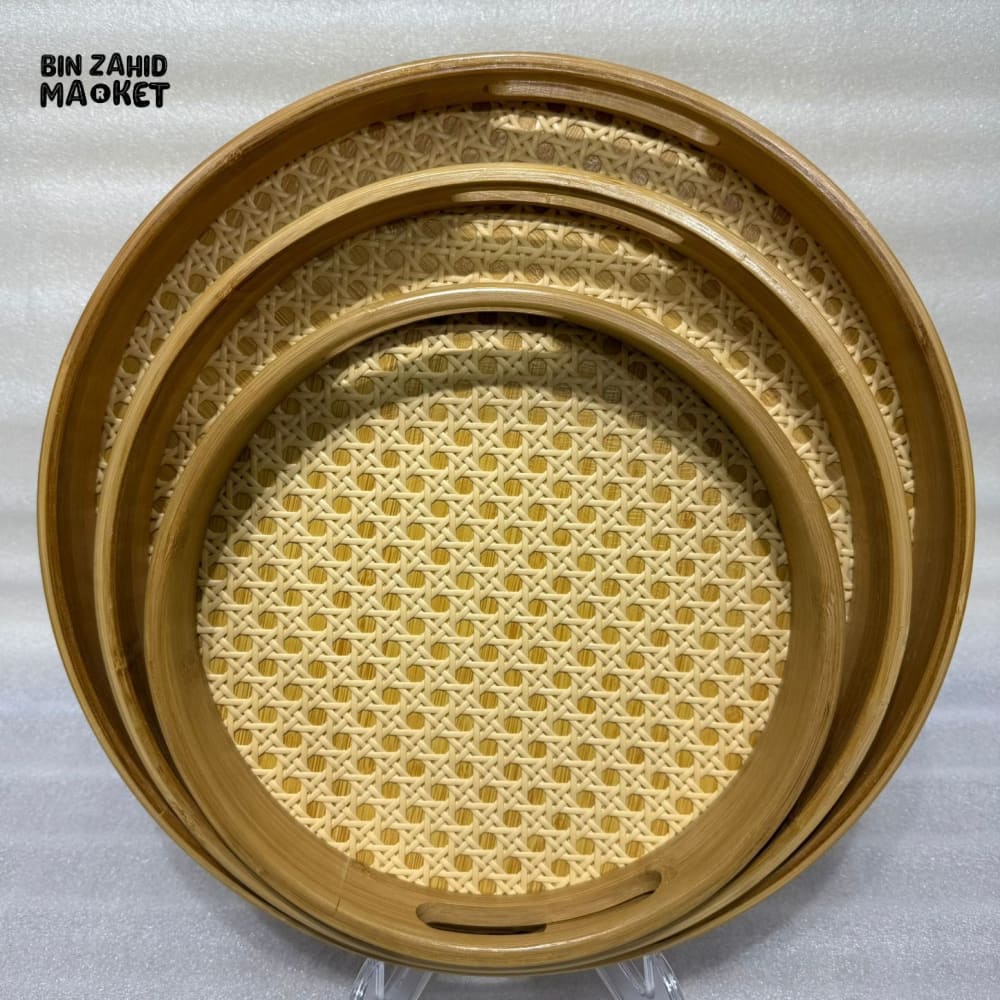 PREMIUM HANDWOVEN BAMBOO SERVING TRAY SET 3 PIECES