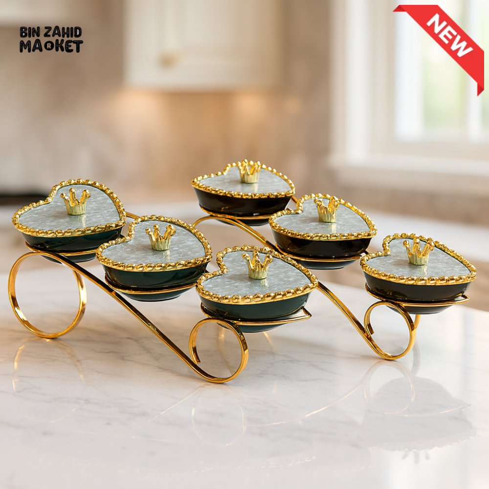 PREMIUM HEART-SHAPED SERVING TRAY – 3 CERAMIC CONTAINERS WITH LIDS