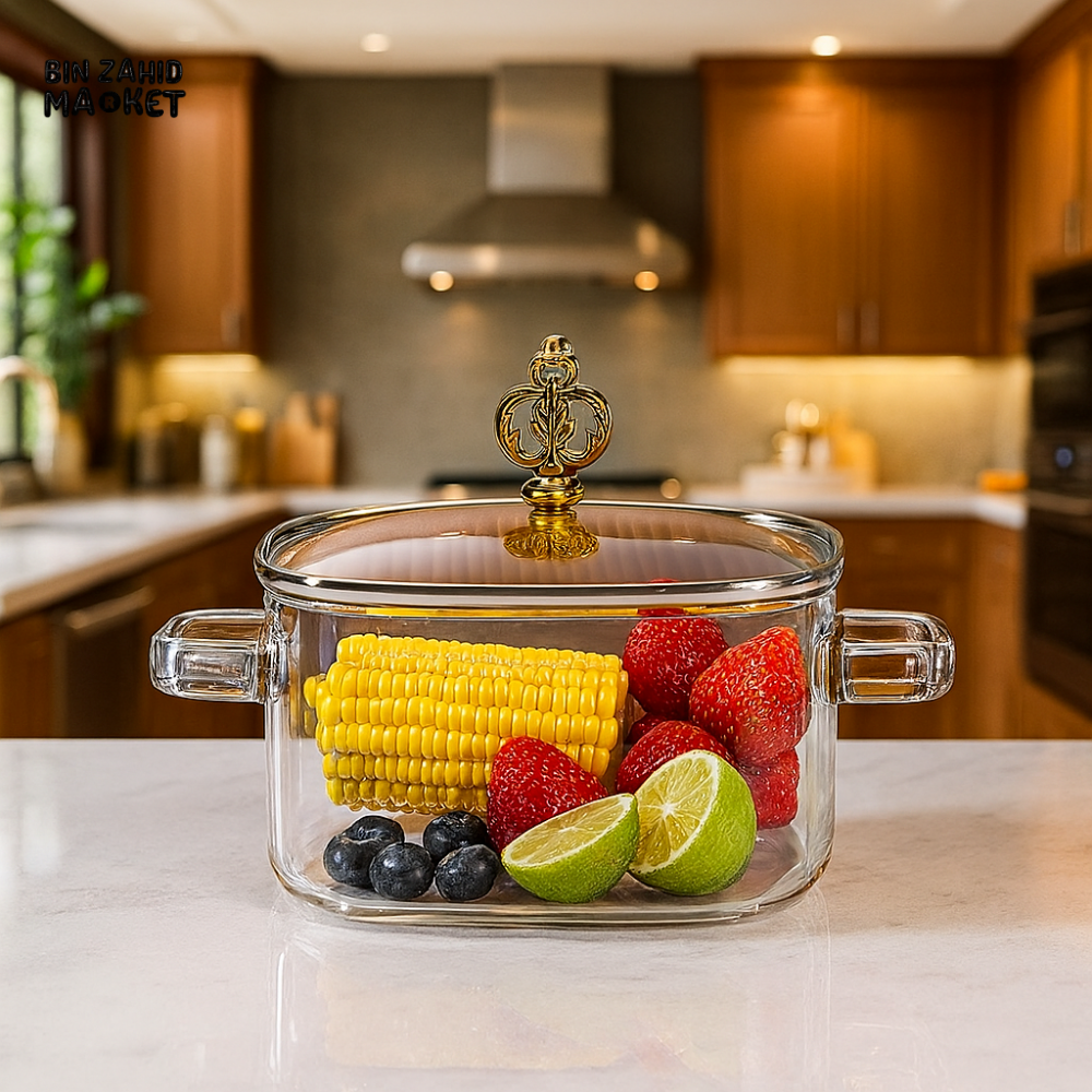 PREMIUM HEAT-RESISTANT GLASS POT2.2 LITRE– SAFE FOR HOT OR COLD FOODS