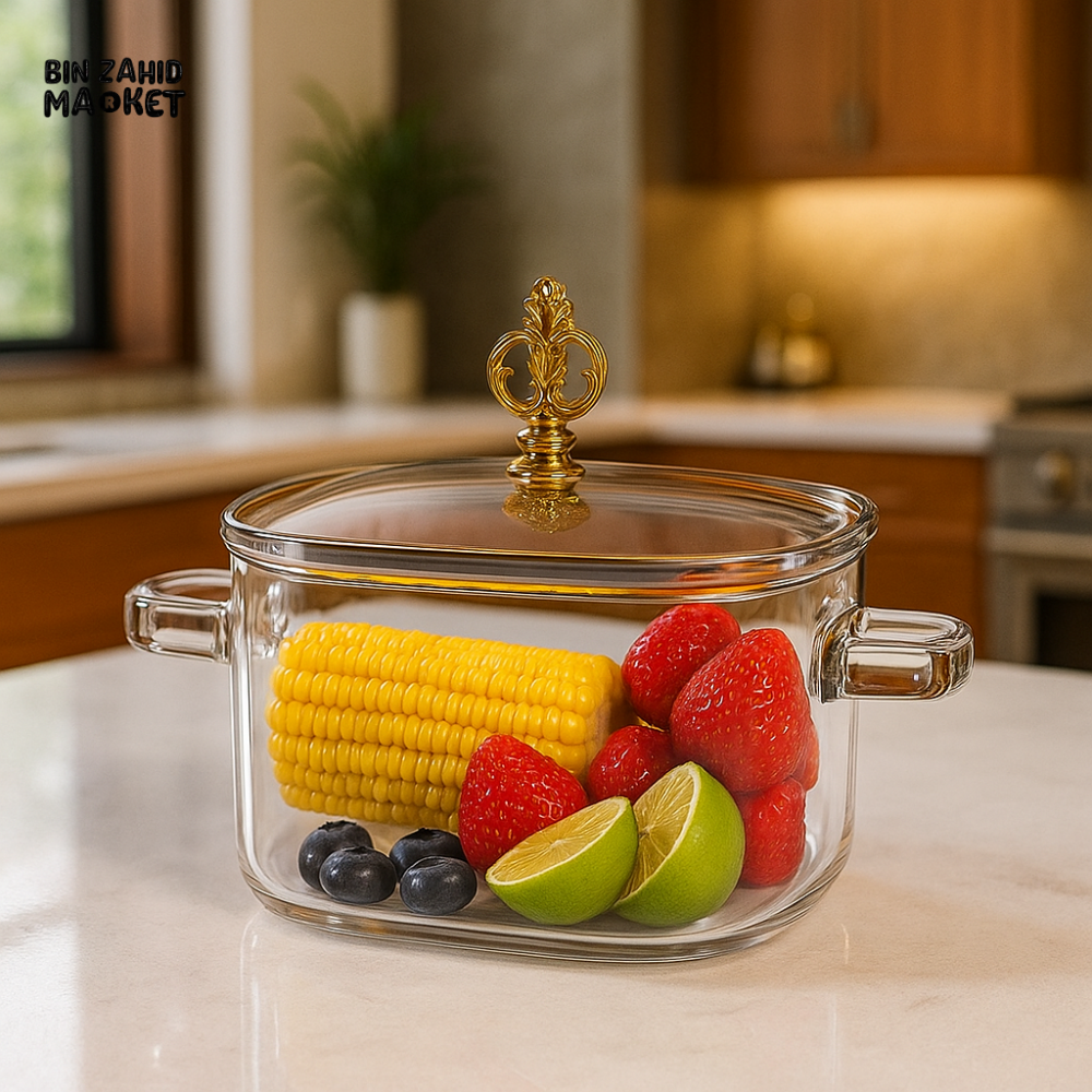PREMIUM HEAT-RESISTANT GLASS POT2.2 LITRE– SAFE FOR HOT OR COLD FOODS
