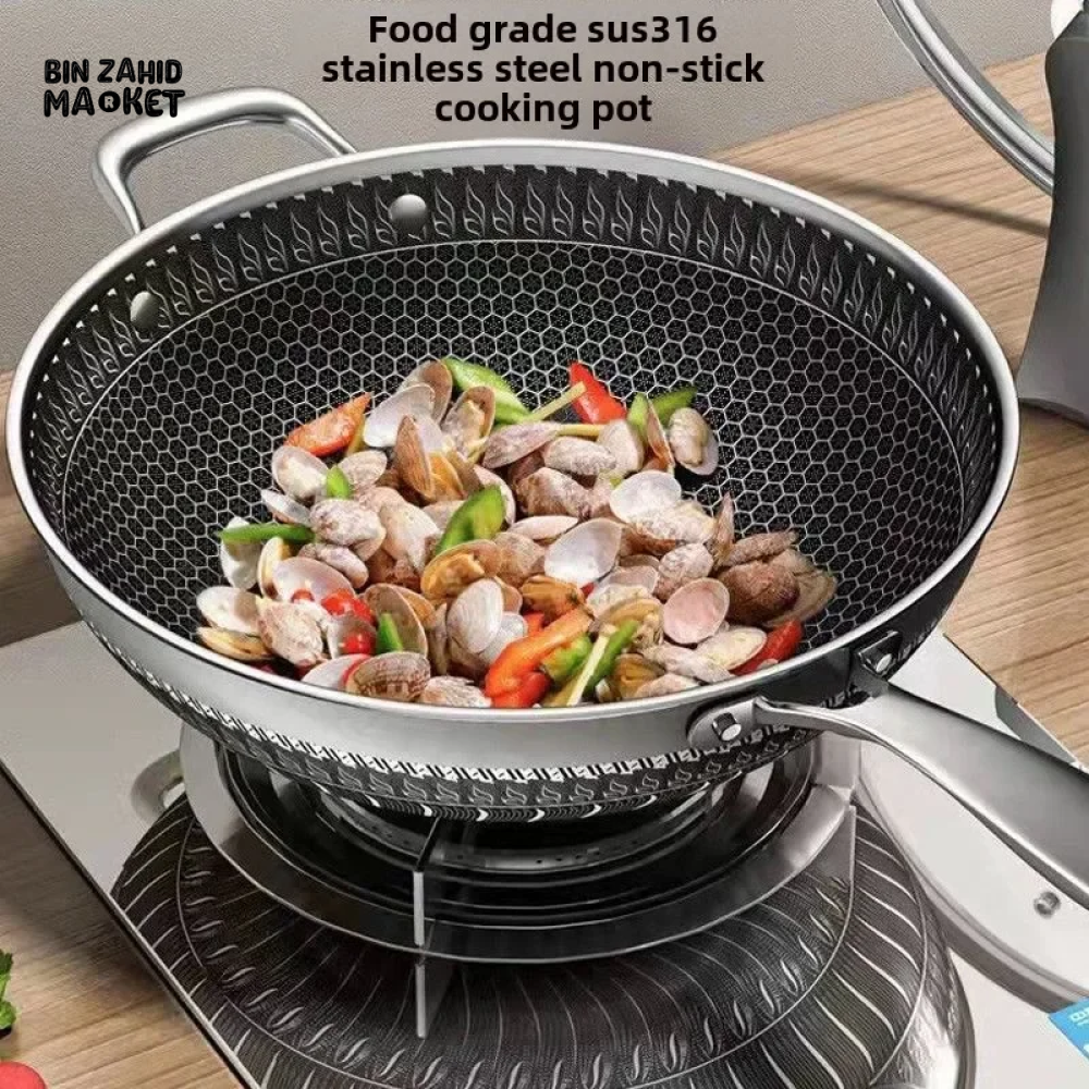 PREMIUM HONEYCOMB WOK 316 STAINLESS STEEL NON-STICK GAS & INDUCTION READY