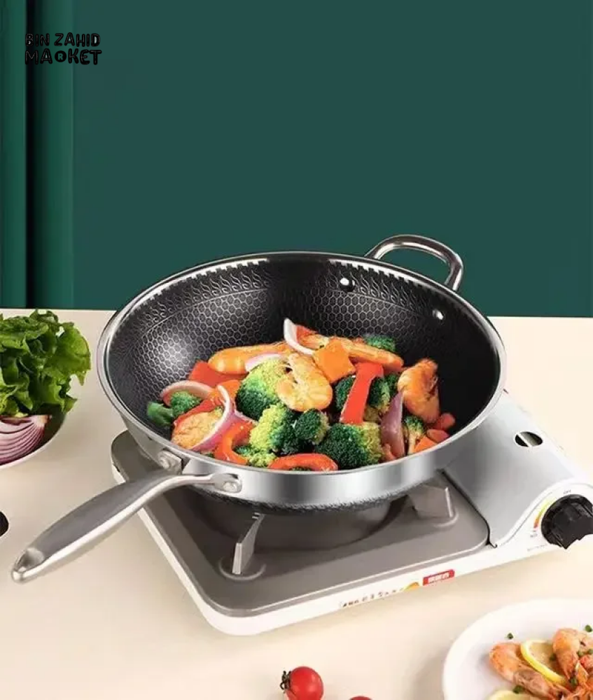 PREMIUM HONEYCOMB WOK 316 STAINLESS STEEL NON-STICK GAS & INDUCTION READY