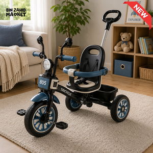 PREMIUM KIDS PEDAL TRICYCLE WITH CANOPY HANDLE - BLUE