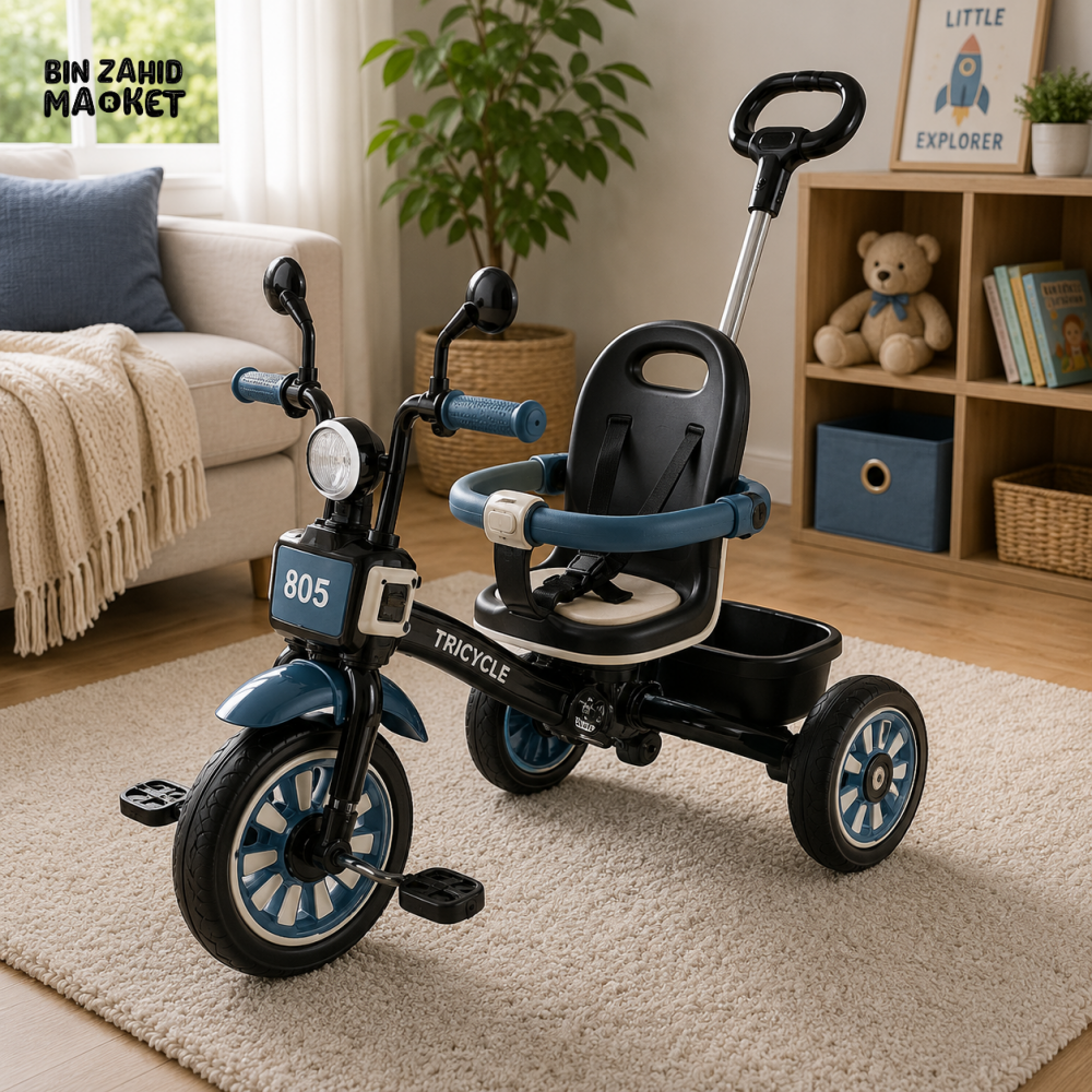 PREMIUM KIDS PEDAL TRICYCLE WITH CANOPY HANDLE - BLUE