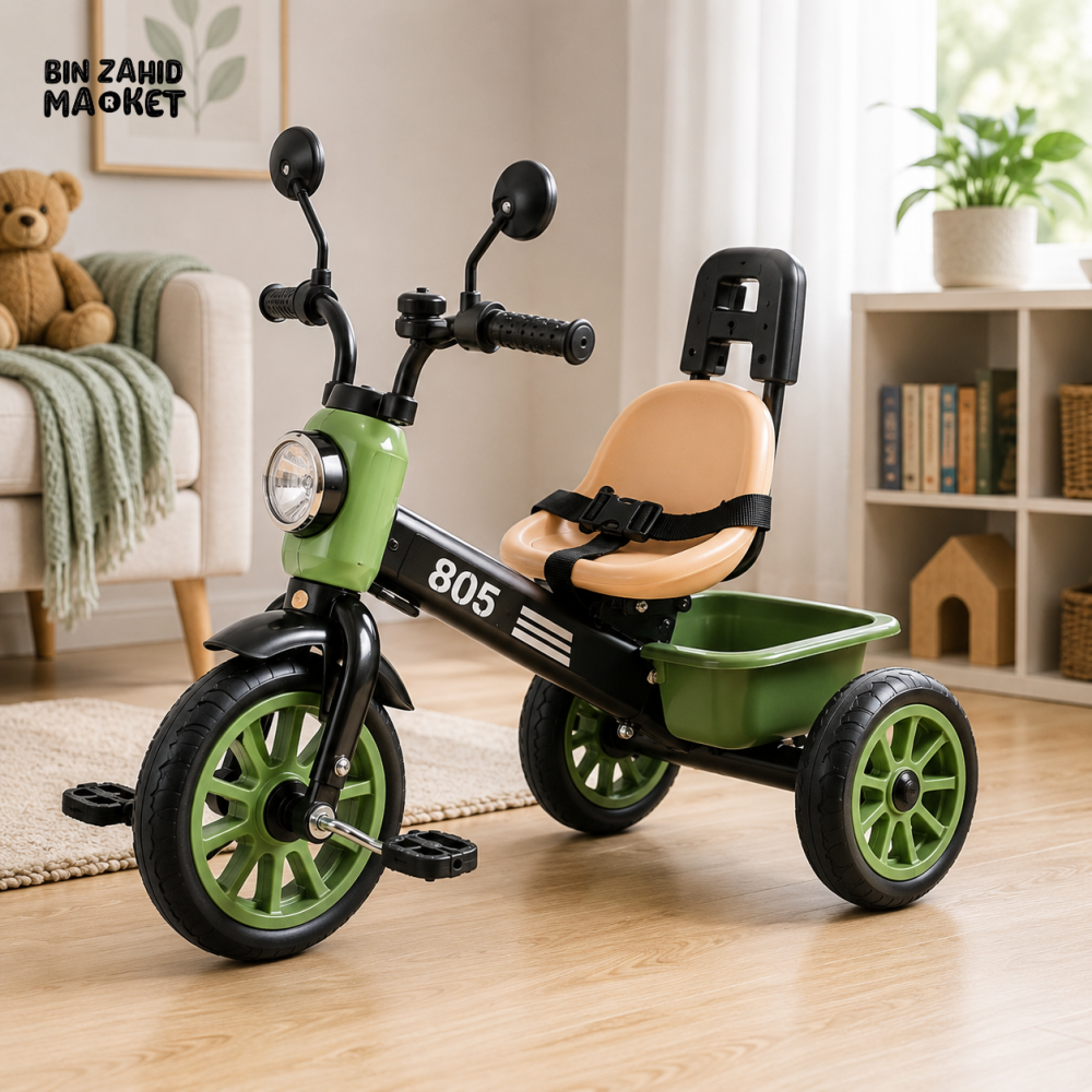 PREMIUM KIDS PEDAL TRICYCLE WITH CANOPY HANDLE - GREEN