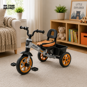 PREMIUM KIDS PEDAL TRICYCLE WITH CANOPY HANDLE - ORANGE