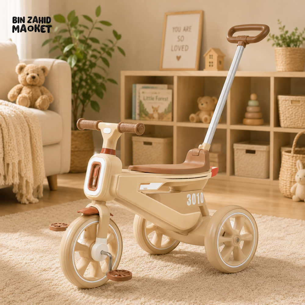 PREMIUM KIDS PUSH TRICYCLE WITH HANDLE - BEIGE