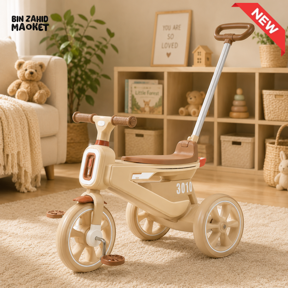 PREMIUM KIDS PUSH TRICYCLE WITH HANDLE - BEIGE