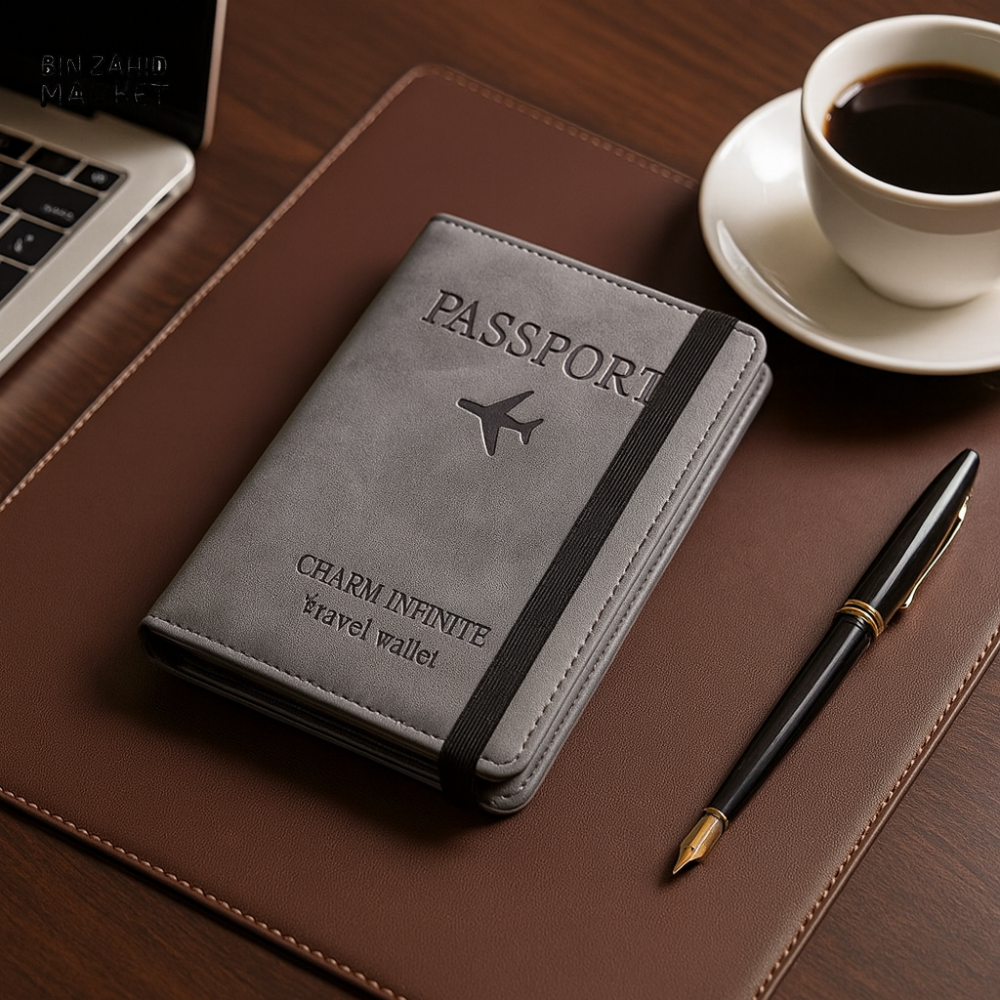PREMIUM LEATHER PASSPORT COVER – ELASTIC BAND CARD & DOCUMENT STORAGE SLIM TRAVEL