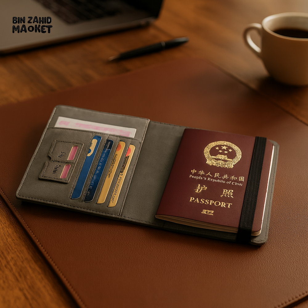 PREMIUM LEATHER PASSPORT COVER – ELASTIC BAND CARD & DOCUMENT STORAGE SLIM TRAVEL
