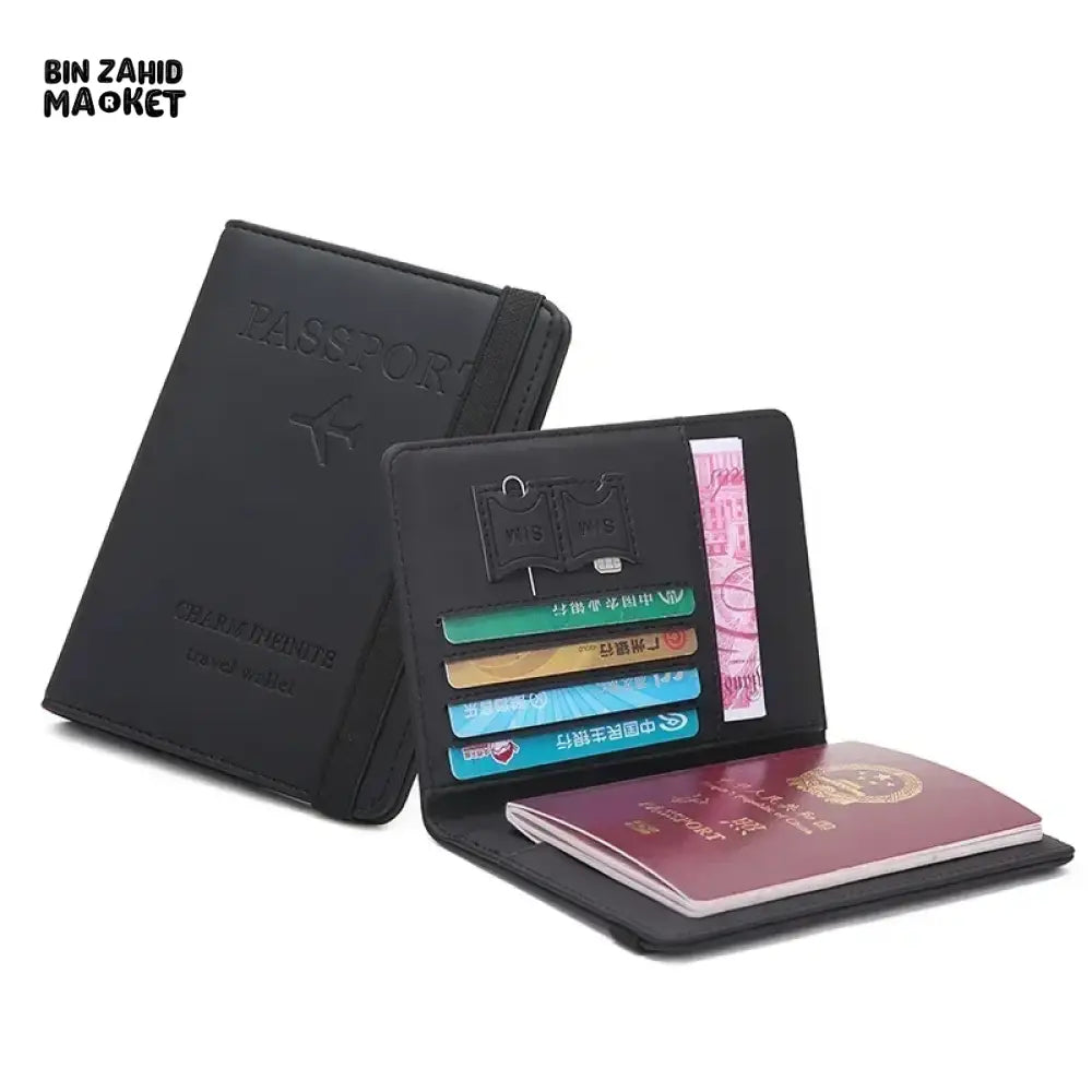 PREMIUM LEATHER PASSPORT COVER – ELASTIC BAND CARD & DOCUMENT STORAGE SLIM TRAVEL