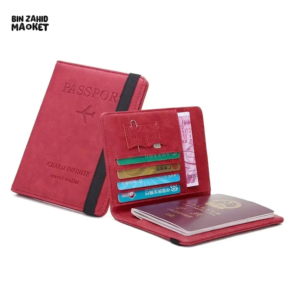 PREMIUM LEATHER PASSPORT COVER – ELASTIC BAND CARD & DOCUMENT STORAGE SLIM TRAVEL